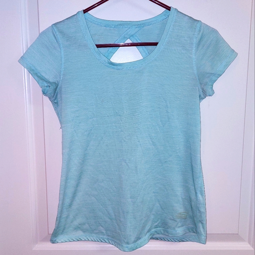 Women's Blue Short Sleeve Open Back Shirt - (S)